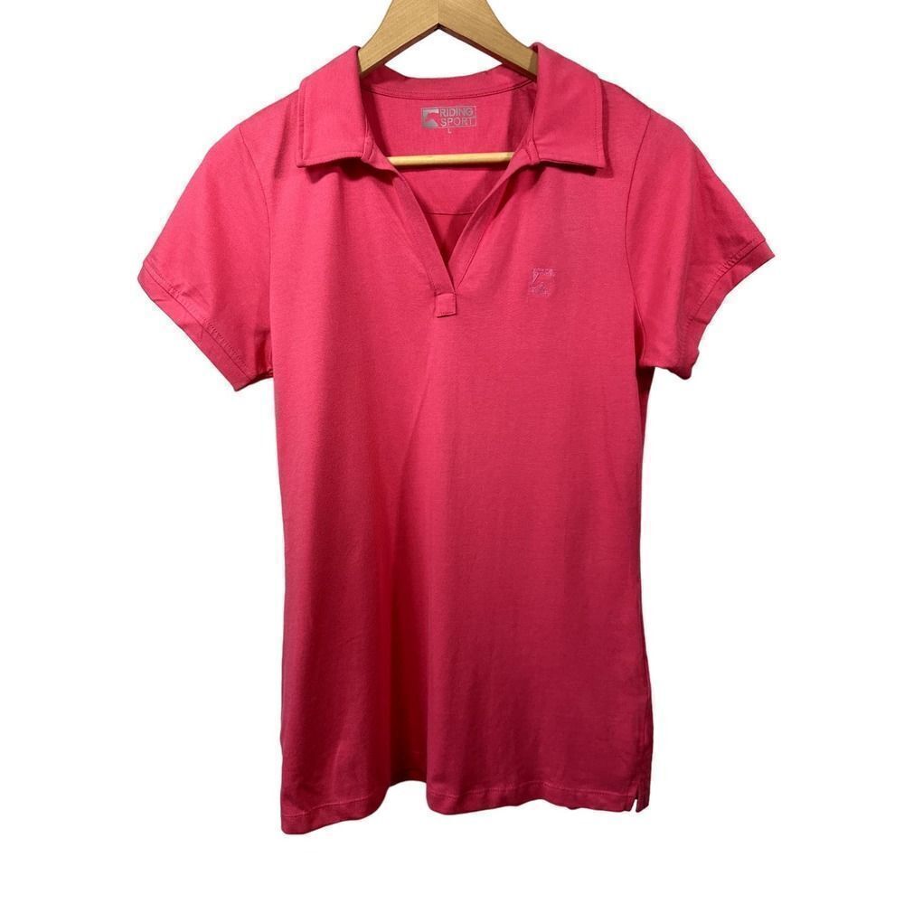 DOVER SADDLERY Women's V-Neck Short Sleeve Polo Riding Shirt Pink Size Large-NWT